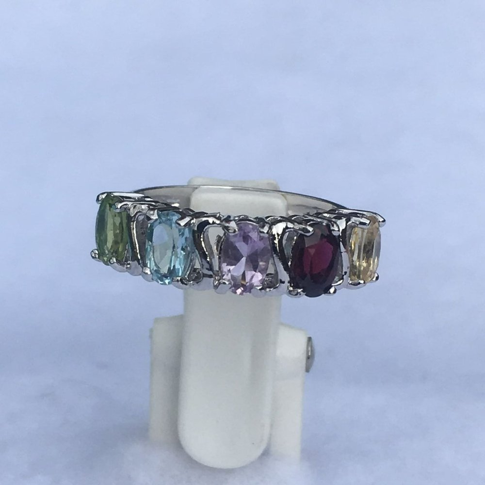 Lovely Sterling Silver Women's Multi-Stone Ring, Size 7, Garnet Amethyst Topaz - Picture 9 of 10